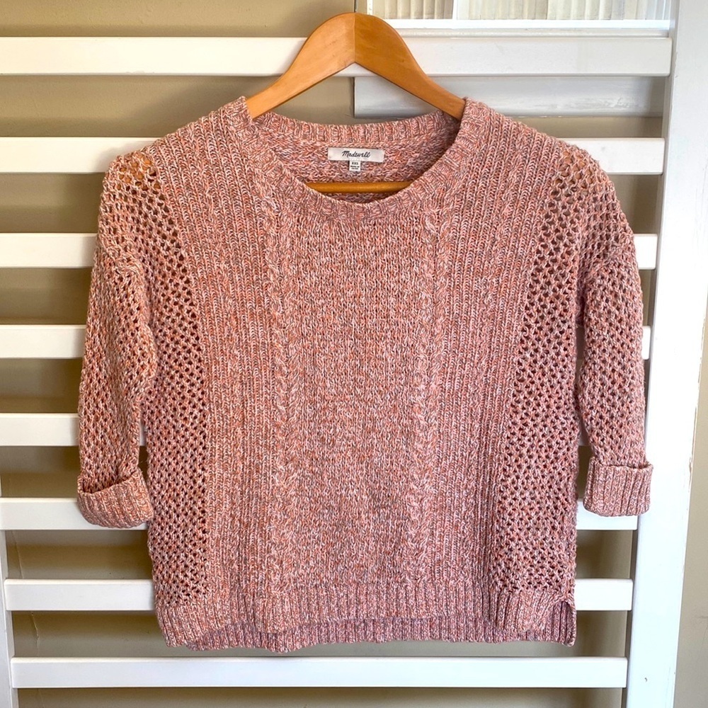 Madewell Marled Plaza Sweater Pullover Crew Neck Marled Open Peach Knit XXS